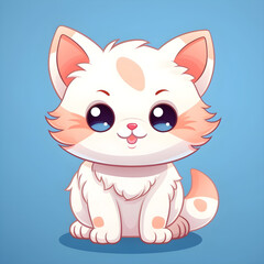Fluffy cat cartoon illustration on blue background