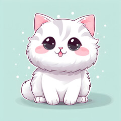 Fluffy cat on green background