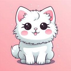 Fluffy cat on pink background