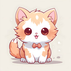 Fluffy cat with bow tie sitting on