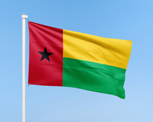 Guinea flag on stick on sky background. Realistic flag illustration