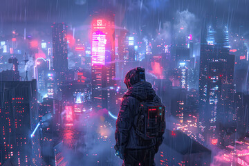 Neon Nights Futuristic Cityscape Silhouettes in Cyberpunk Style