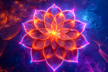 Neon Sacred Geometry A Psychedelic Surreal 3D Flower of Life Fractal Backround