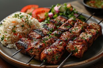 A Culinary Journey to Turkey: Skewered Kebab Platter with Rice and Salad
