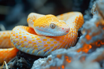 Fototapeta premium Rare albino serpent sips fiery lava in stunning image