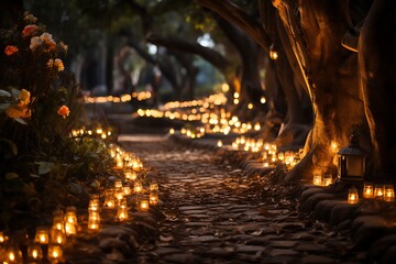 Enchanted Garden Wedding Twinkling Lights Pathway Romance
