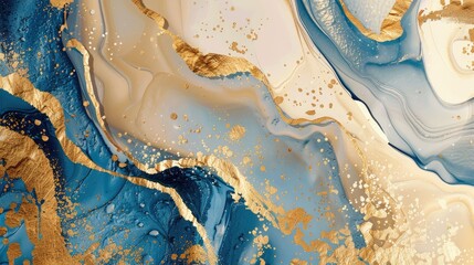 Abstract art with luxurious shiny gold patterns. Blue  beige background for modern banner design. 