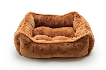 Brown soft pet bed isolated on white background