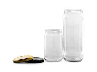 Two empty glass jars isolated on white