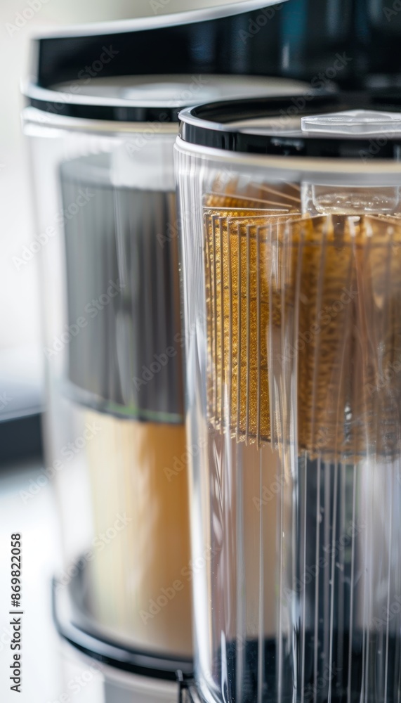 Poster close-up of advanced water filter pitcher with multi-layer filtration process for clean drinking wat