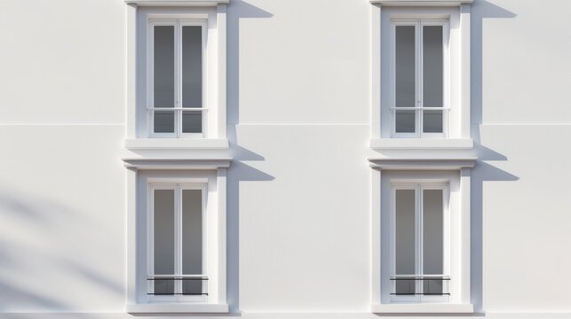 Elegant Parisian architecture, modern minimalist building, facing a wall with windows and doors, Haussmannian architecture, ornate moldings