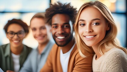 Diverse group of young people working together in office 