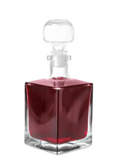 Bottle of delicious cherry liqueur isolated on white