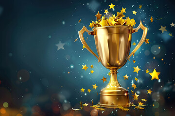 A gold cup with a star on top is surrounded by a bunch of stars, generative ai image.