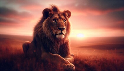 Löwe im Sonnenuntergang