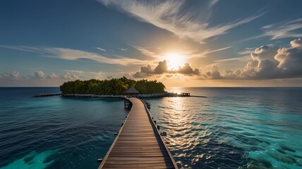 Naklejka premium Island in ocean, Maldives, Landscape in a sunny day 