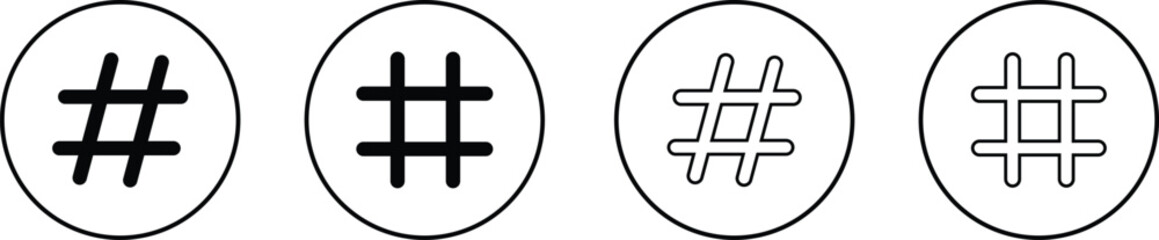 hashtag logo in bubble icons set. concept of communication sign or customer experience. minimal style trendy simple hash tag logotype graphic thin line art design isolated on transparent background.