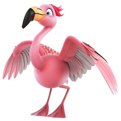 Flamingo superhero cartoon isolated whitebackground 