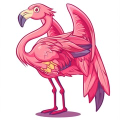 Flamingo superhero cartoon isolated whitebackground 