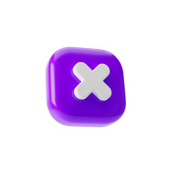 Cancel cross icon isolated transparent background, png. 3d rendering.