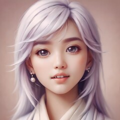 Fototapeta premium portrait of a girl with purple hairs on a pink background