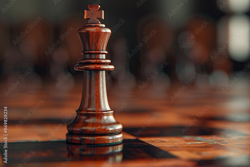 Wall mural Chess King on chessboard on blurred background