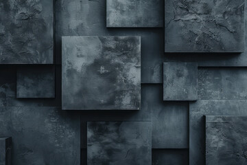 Overlapping dark squares with textured surfaces. Modern industrial design