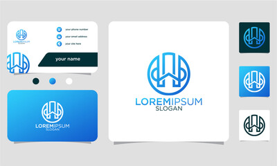 abstract letter H initial logo gradient color monogram with business card template