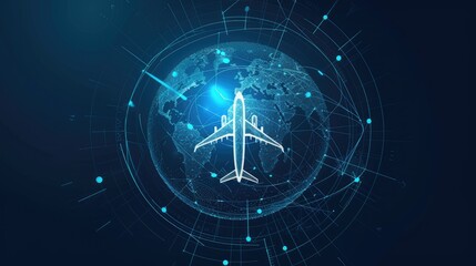 Fototapeta premium airplane icon flying in circles around the earth. modern design World travel
