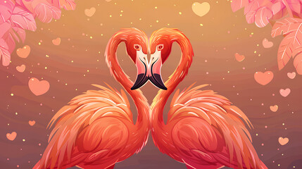 Naklejka premium flamingo birds that form love