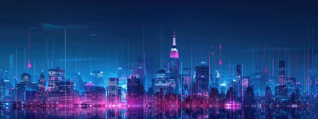 Fototapeta premium city background at night with big data in amiracan Panorama view