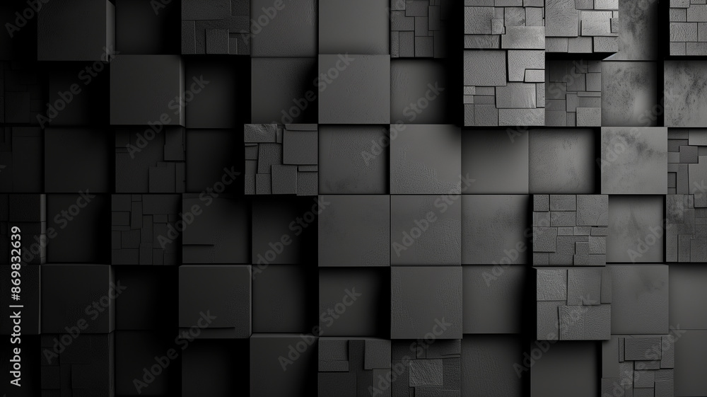 Poster dark geometric cubes abstract 3d black block pattern