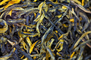 Close-up view of loose leaf black tea.