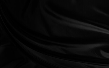 Black gray satin dark fabric texture luxurious shiny that is abstract silk cloth background with patterns soft waves blur beautiful.