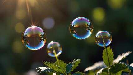 soap bubbles on a green background