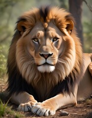 Obraz premium In the realm of the forest the lion reigns supreme as the king of beasts and king of the forest