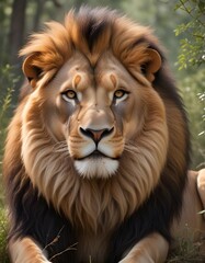 Fototapeta premium In the realm of the forest the lion reigns supreme as the king of beasts and king of the forest