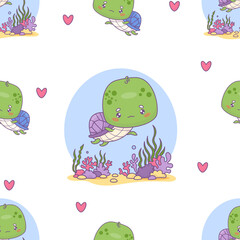 Seamless pattern with cute turtle