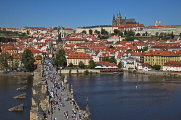 Fototapeta premium View of Prague Castle, Lesser Town and Charles Bridge in Prague,Czech Republic,Europe 