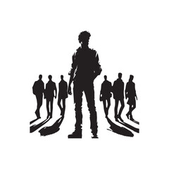 Fototapeta premium Man in jacket standing with hand in his pocket, side view, isolated vector silhouette