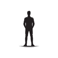 Man in jacket standing with hand in his pocket, side view, isolated vector silhouette