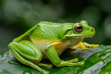 Naklejka premium American Green Tree Frog, Macro,Left side view