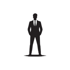 Man in jacket standing with hand in his pocket, side view, isolated vector silhouette
