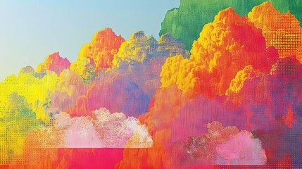 Obraz premium A vibrant canvas portraying clouds and mountains against a cerulean backdrop, featuring dual blue skies