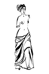Ancient statue, female, hand drawn, vector illustration, line art
