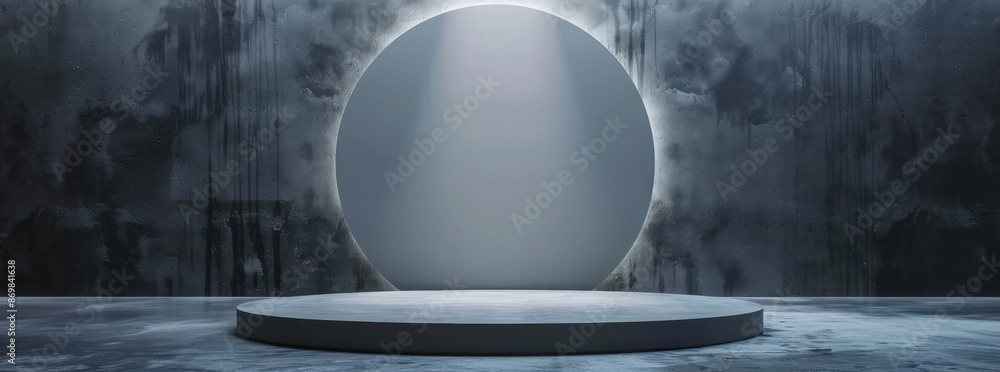 Poster the metallic stage showcases a contemporary and simple design featuring concentric circles and halo 
