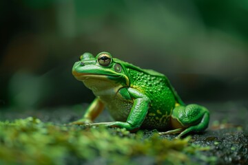 Naklejka premium Green Paddy Frog, Macro,Left side view