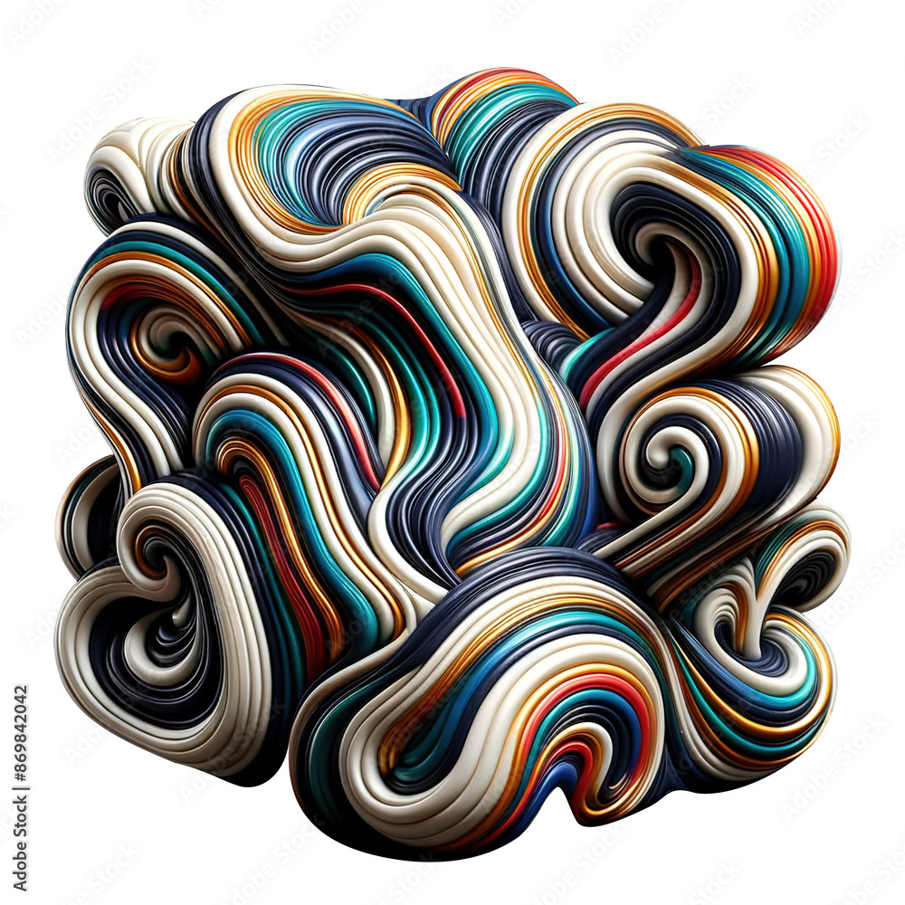 Poster abstract object made of multi-colored strips of marble 2, which is similar to a cube of a cube