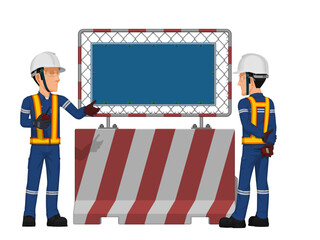 A worker is presenting blank sign on the barrier