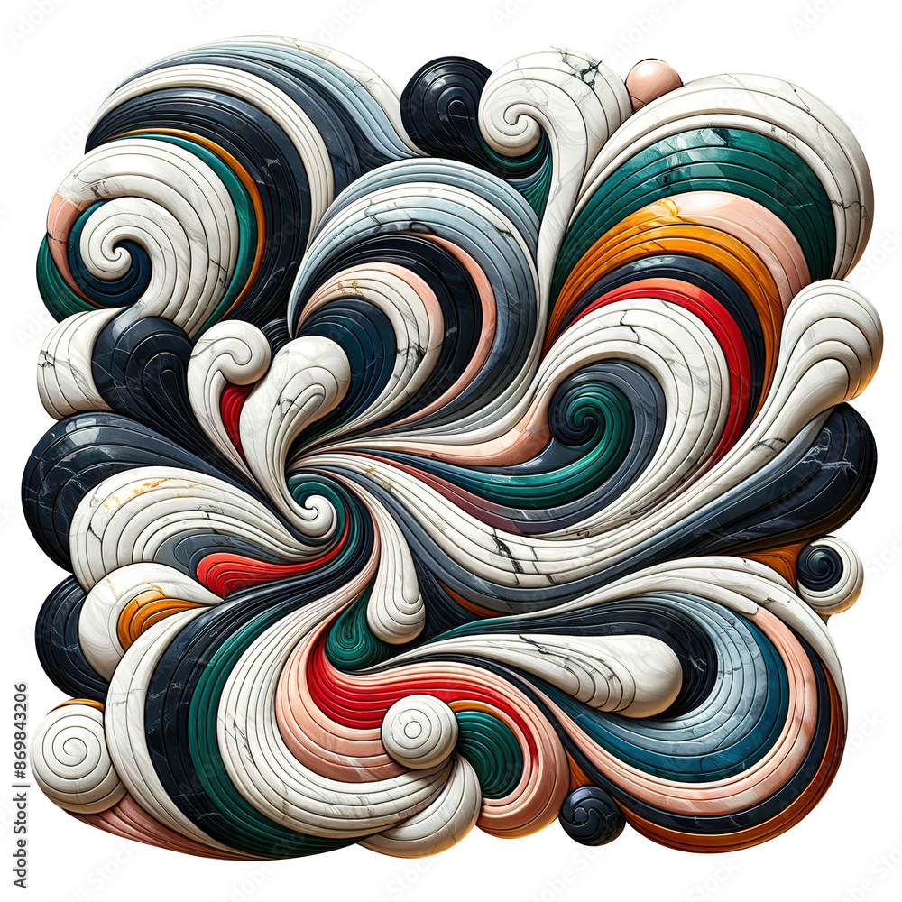 Poster abstract object of multi-colored strips of marble 6, in the form of winding stripes inscribed in a s